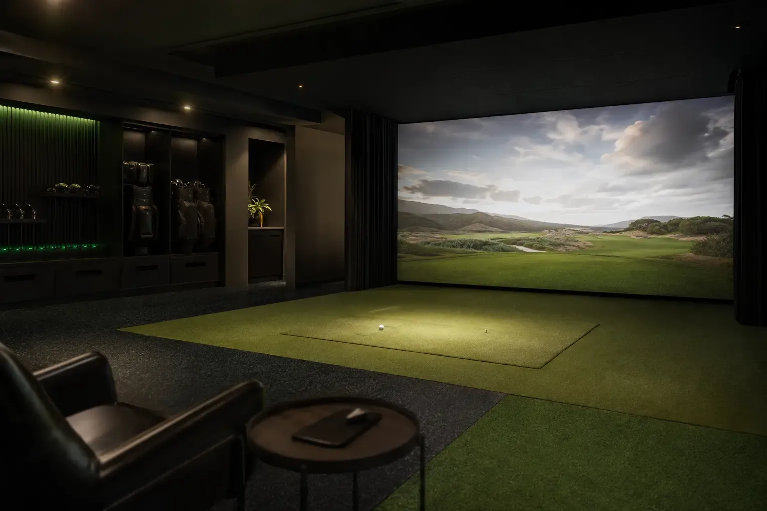 Example finished simulator room for FlightScope Mevo+ Simulator Bundle